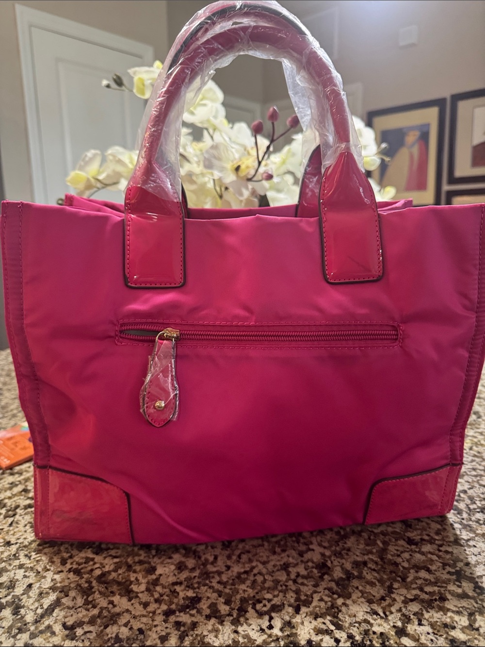 Tory Burch Hot Pink Logo Nylon Tote - Picture 2 of 5